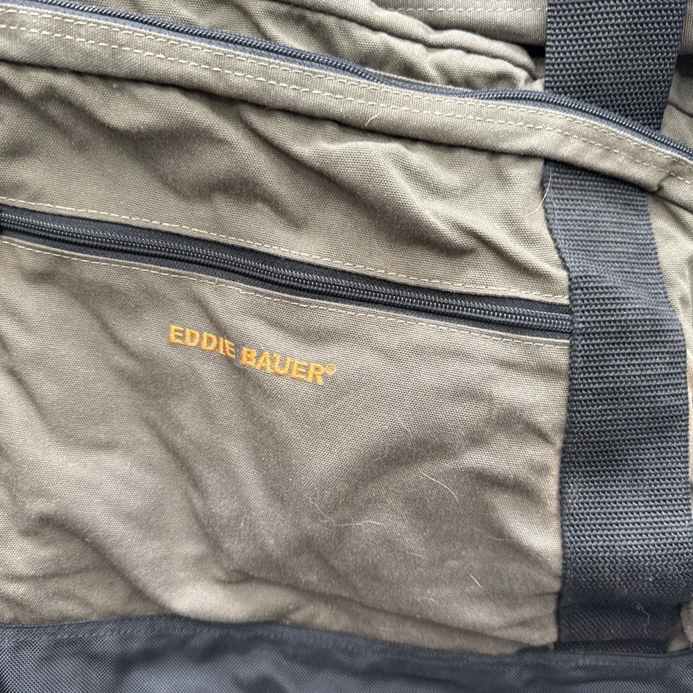 Vtg Eddie Bauer Canvas Khaki Duffel Bag 90s Carry On Weekender Travel Green Gym